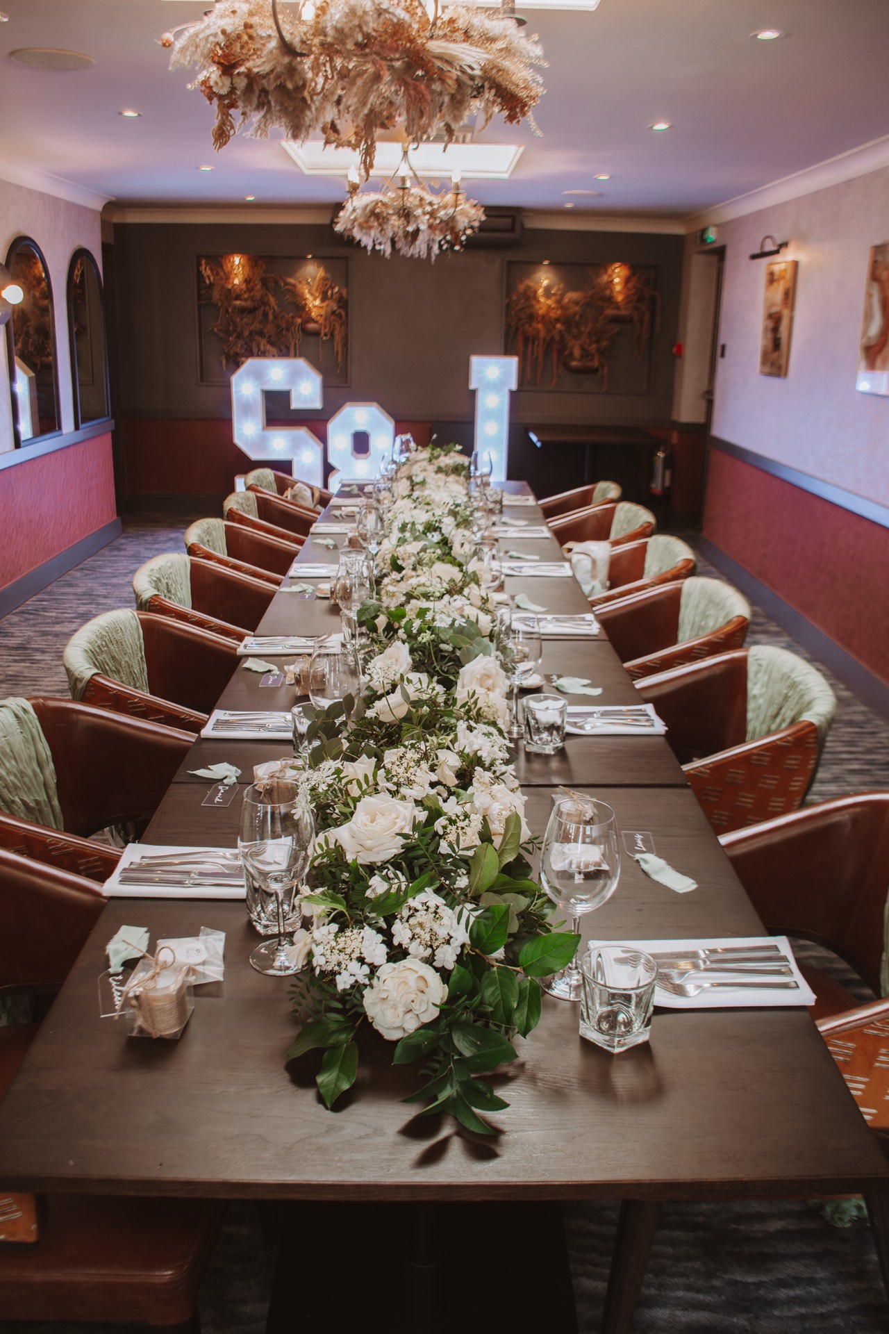 A decorated dining table for a wedding
