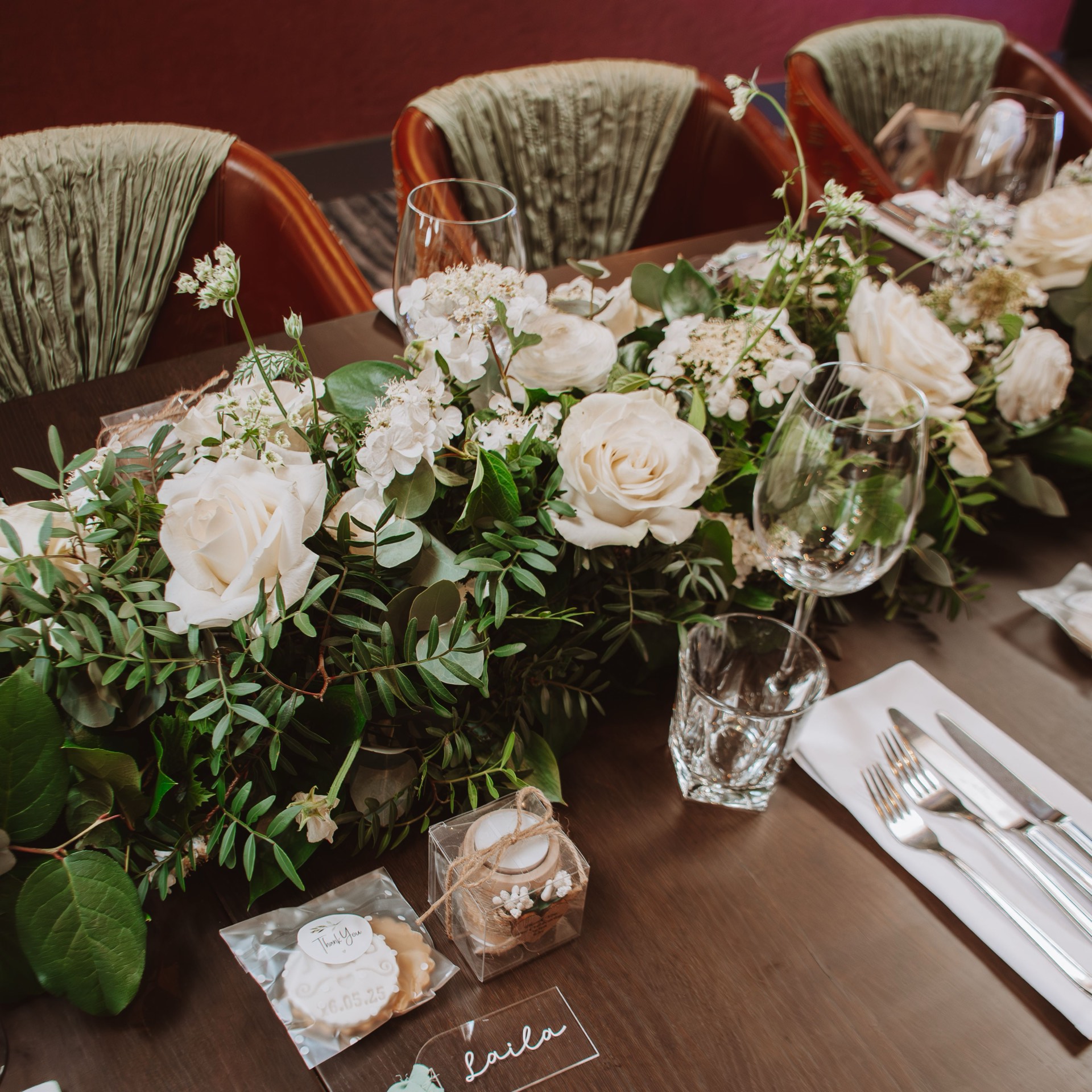 A wedding table setting at Mason's Restaurant