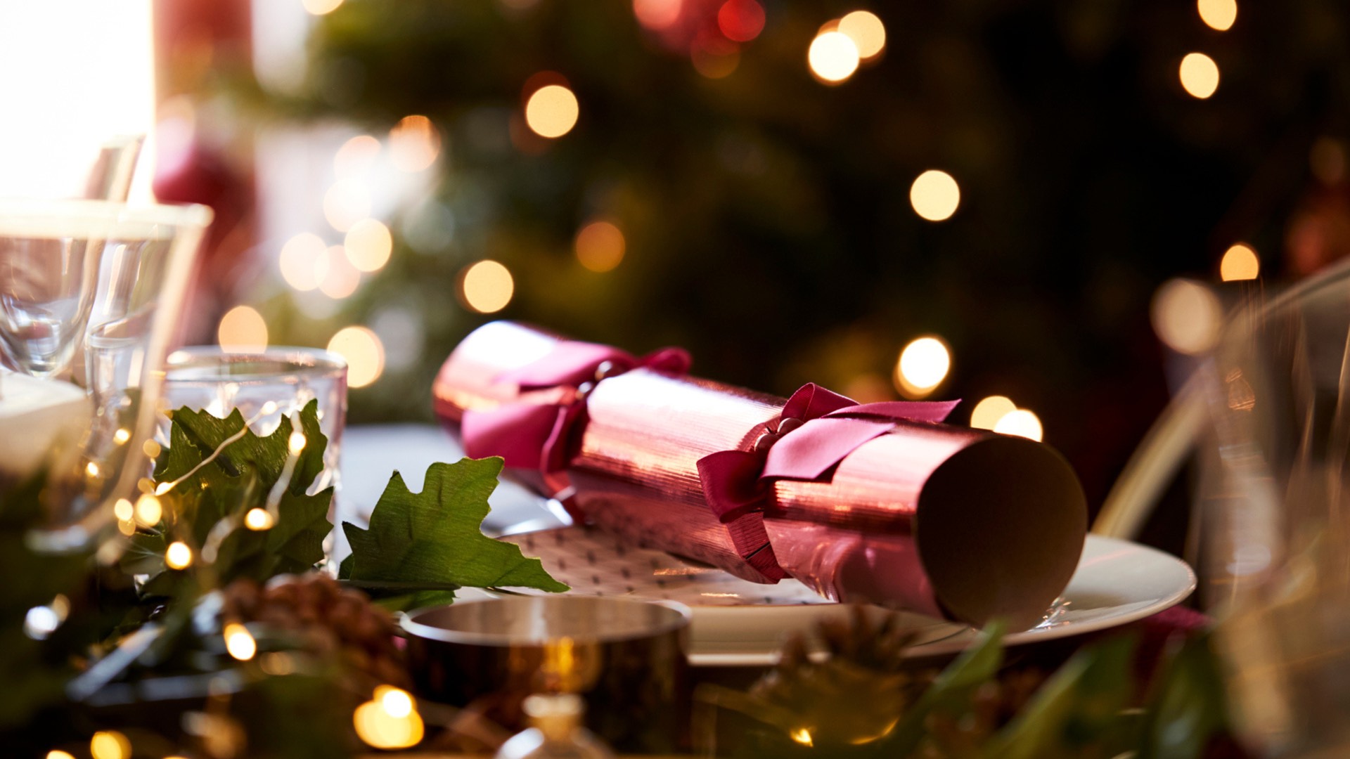 Christmas crackers laid out on a table at Mason's