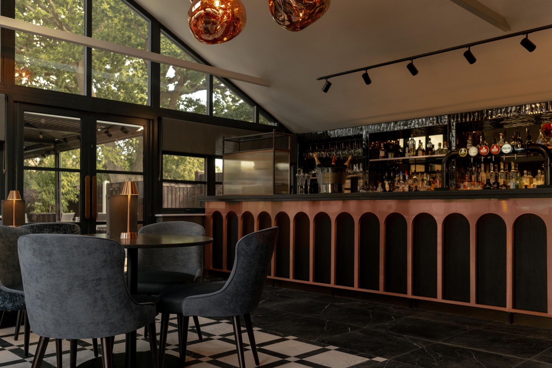 The arched counter at the bar
