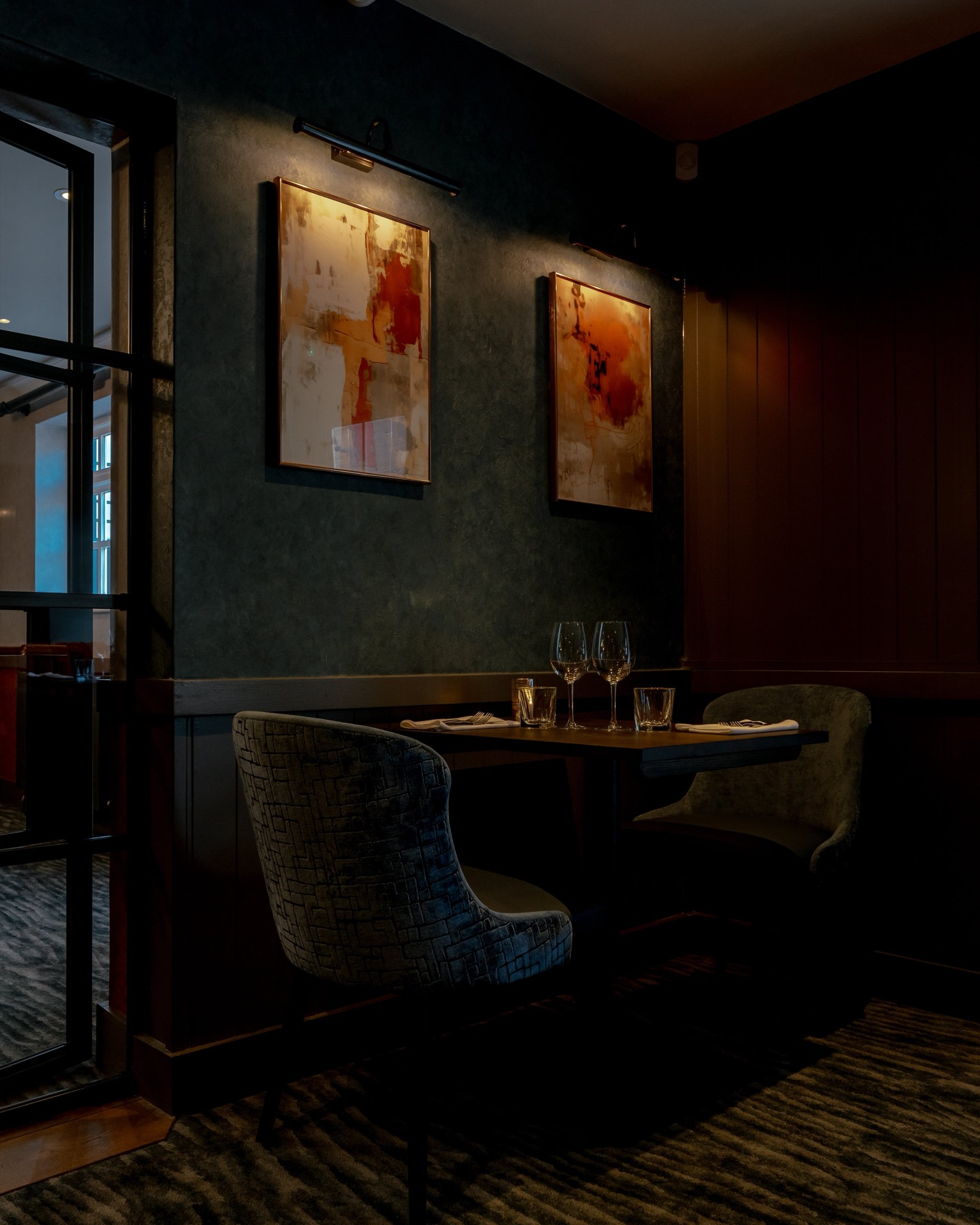 A dimly lit table for two