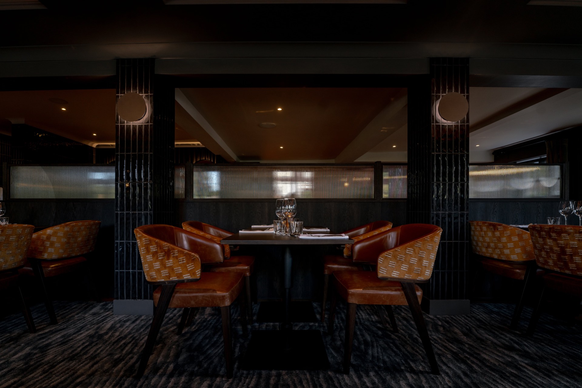 Brown leather chairs in the restaurant