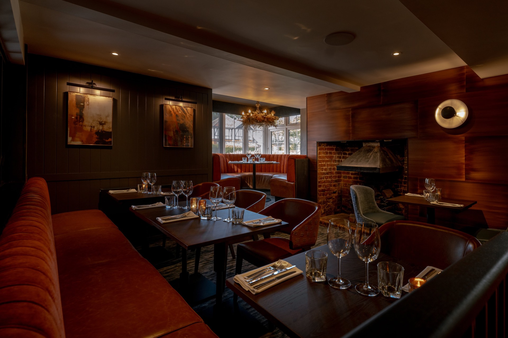 Brown leather seating at Mason's
