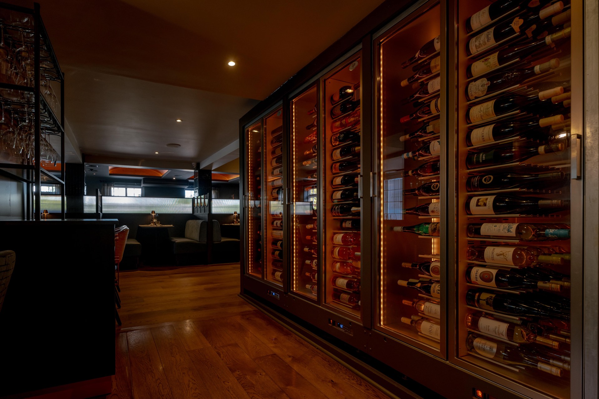 The large glass wine fridge at Mason's
