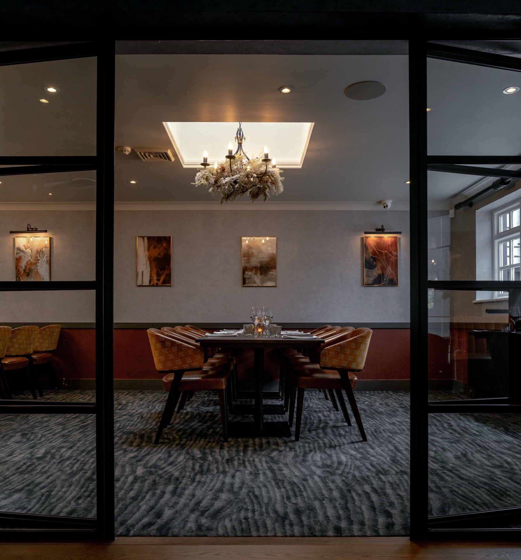 The private function room at Mason's with chandelier