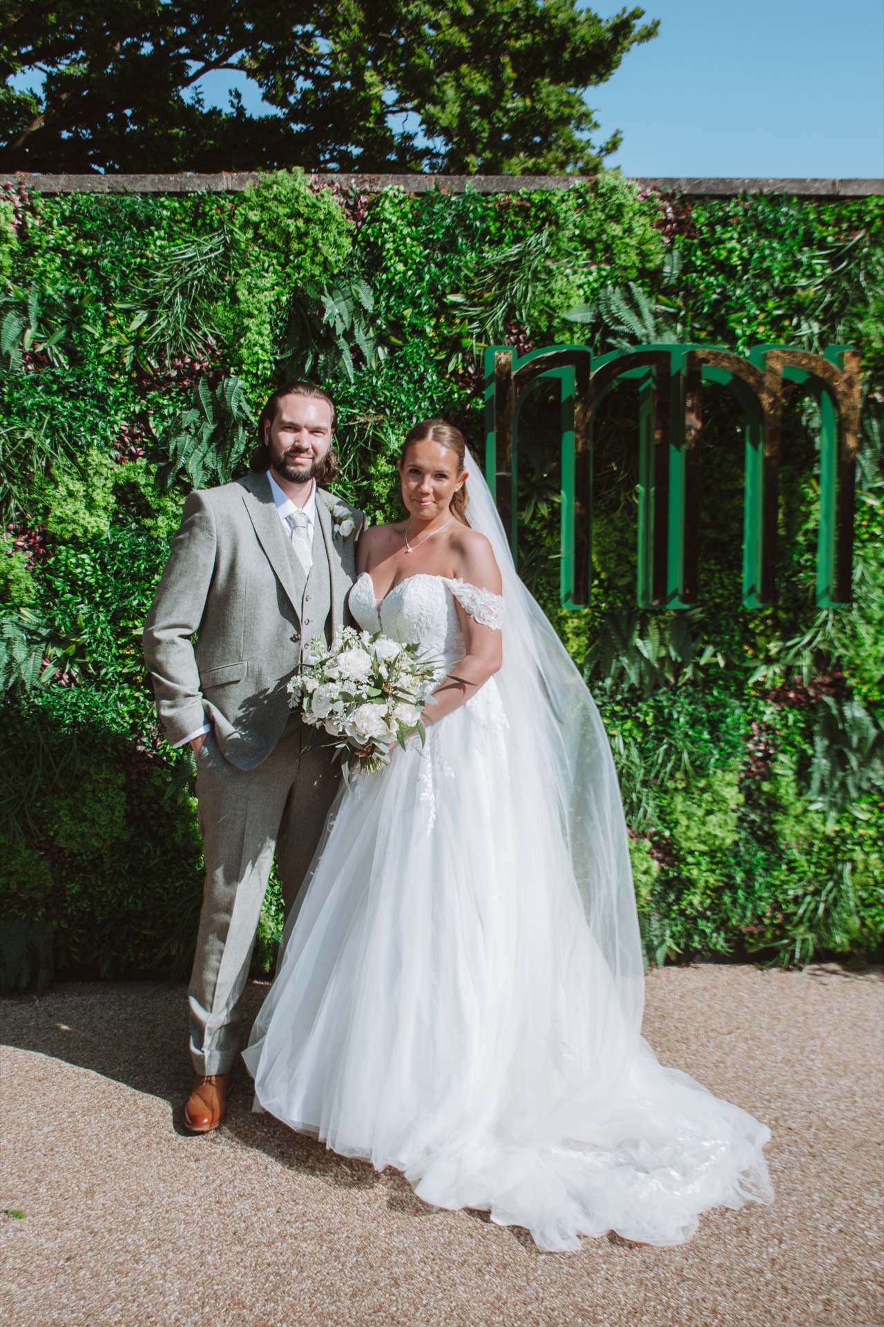 A bride and groom outdoors