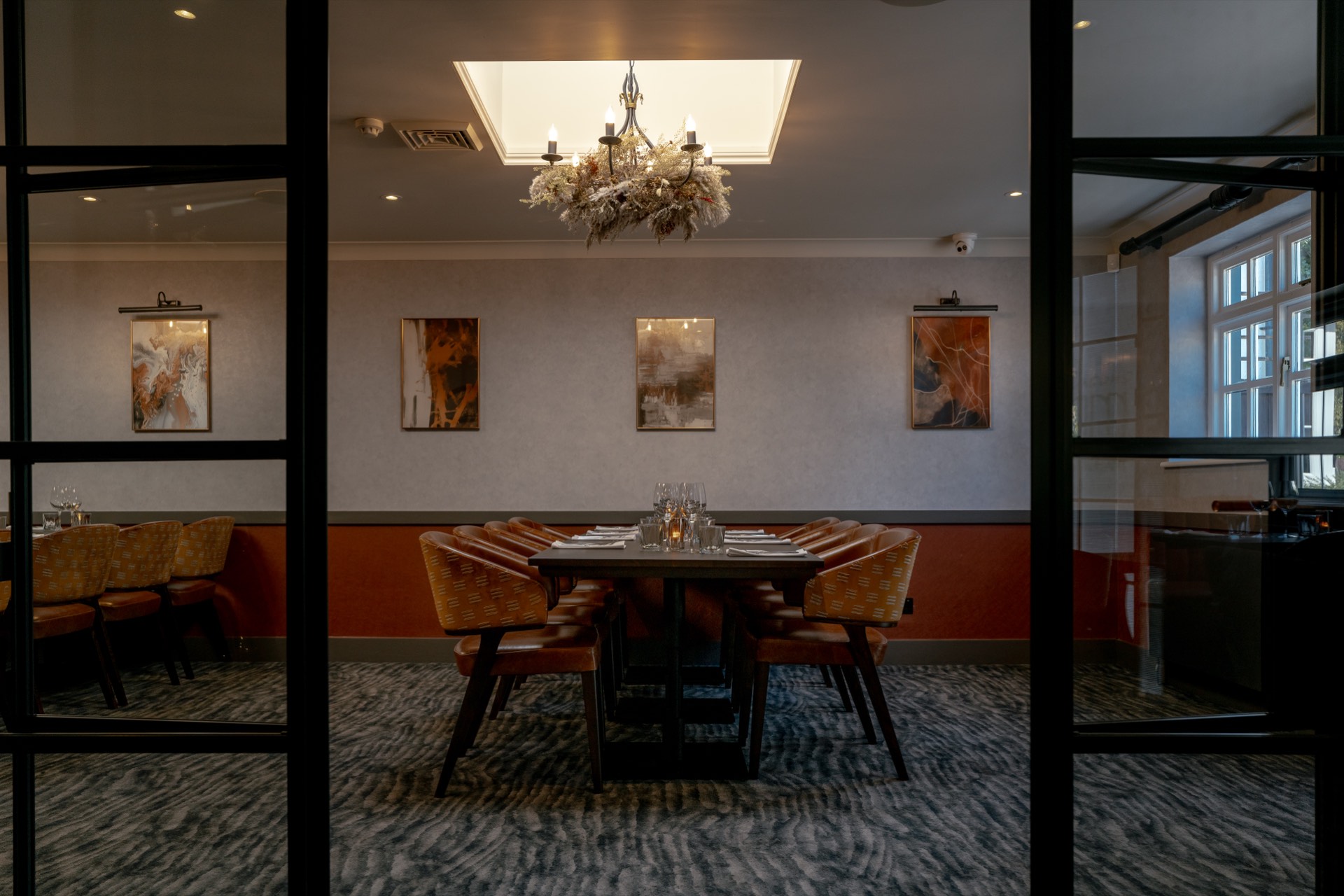 The private dining room set for a celebration